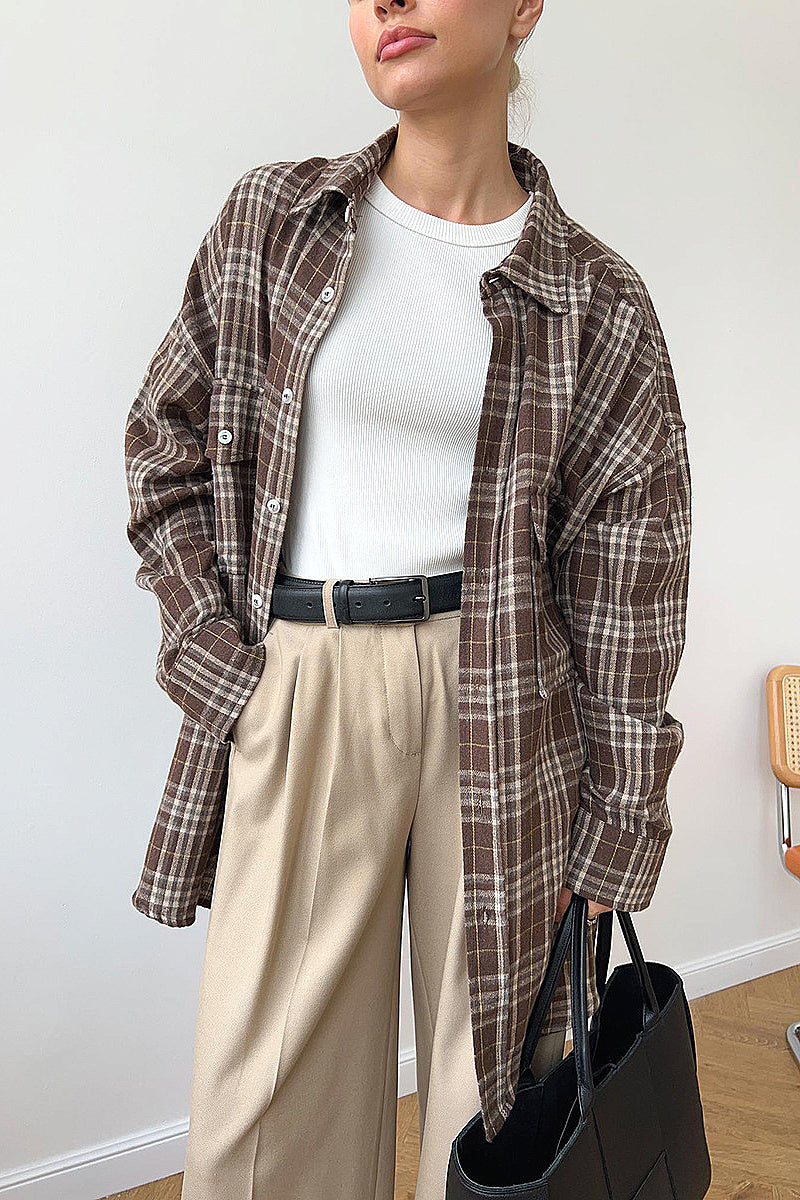 Vintage Plaid Long Sleeve Shirt for Women