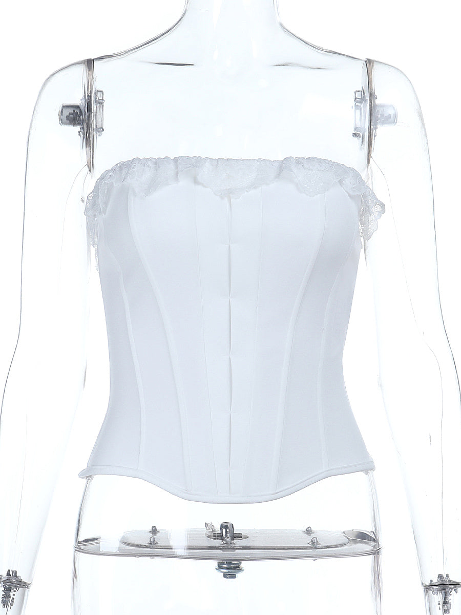 Sexy Lace Neckline Waist-Cinching Top