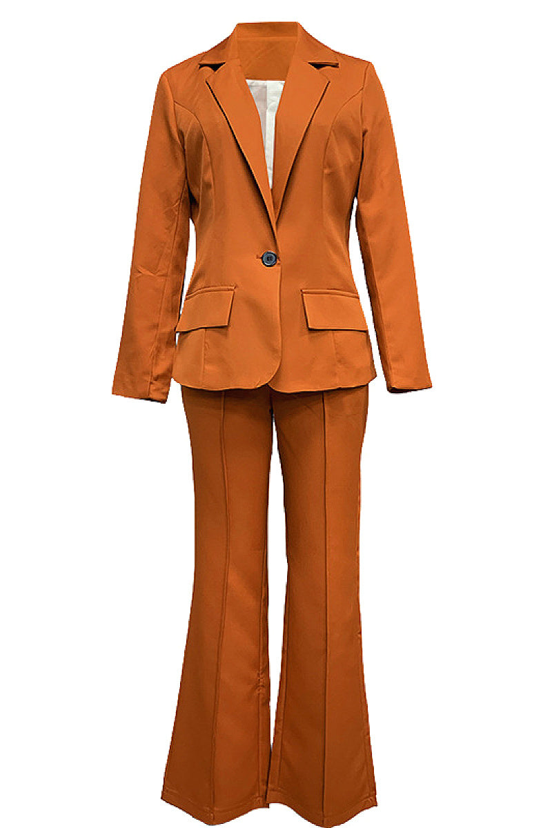 Elegant Long Sleeve Blazer and Flare Pants Set