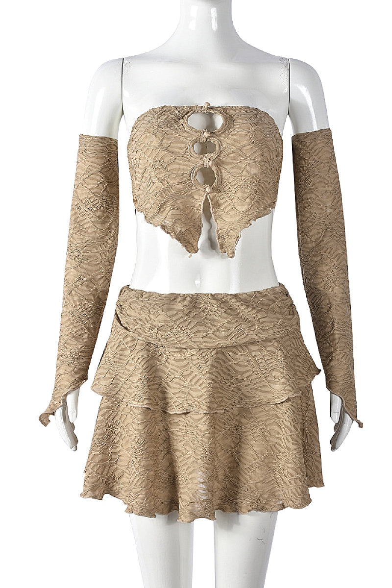 Sexy Hollow Out Off Shoulder Top and Skirt Set