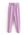 Casual High Waist Straight Leg Pants with Belt