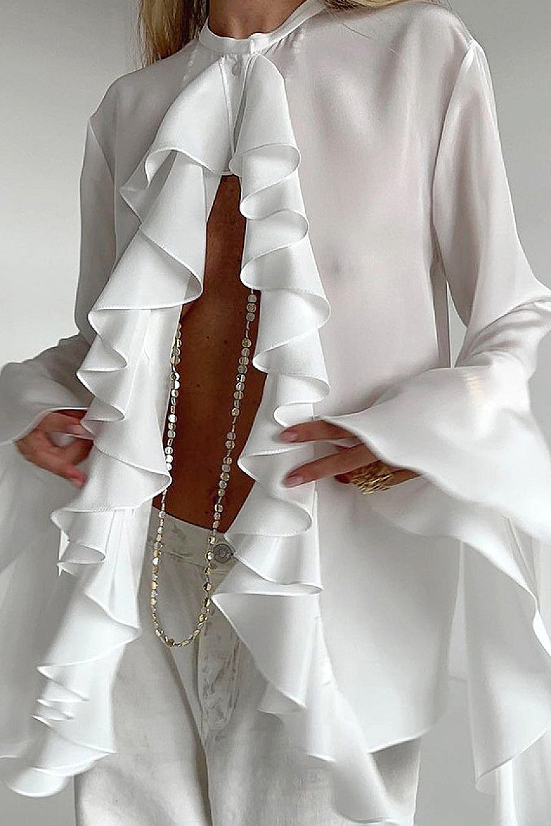 Chic Ruffle Long Sleeve Shirt for Women