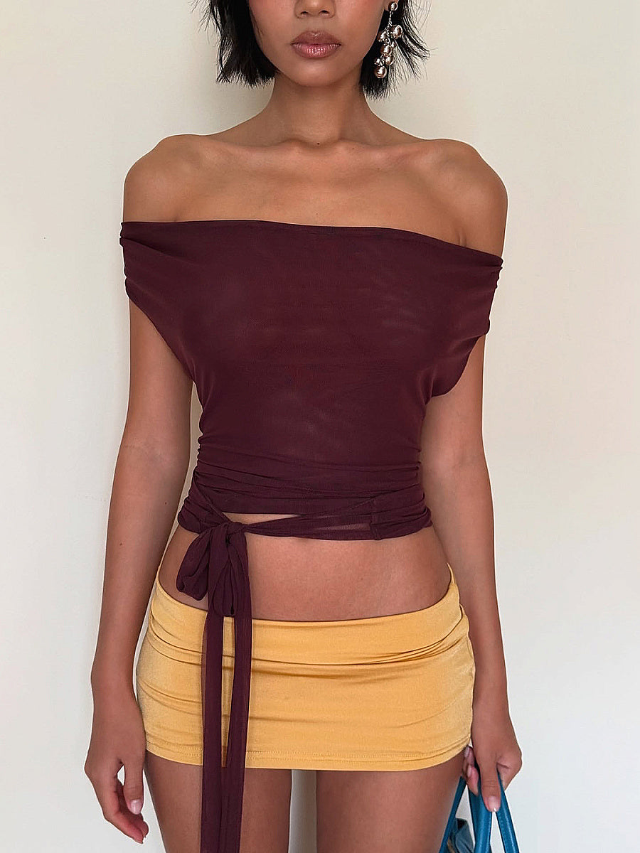 Chic Burgundy Tie-Front Crop Top