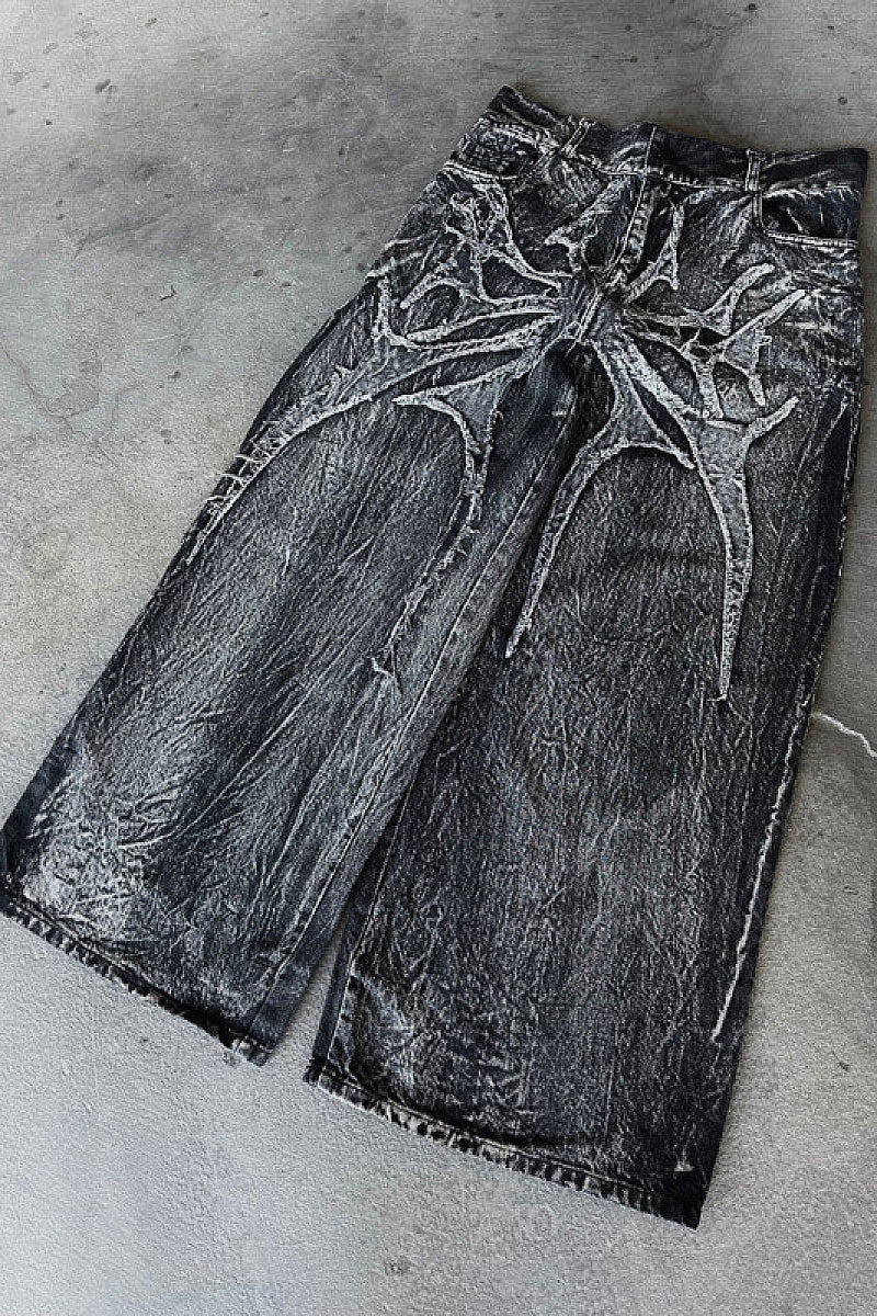 Millennial Ghost Denim Pants with Embroidery