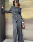 Off Shoulder Knit Set with Long Pants