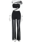Sexy Sheer Mesh Strapless Wide Leg Jumpsuit