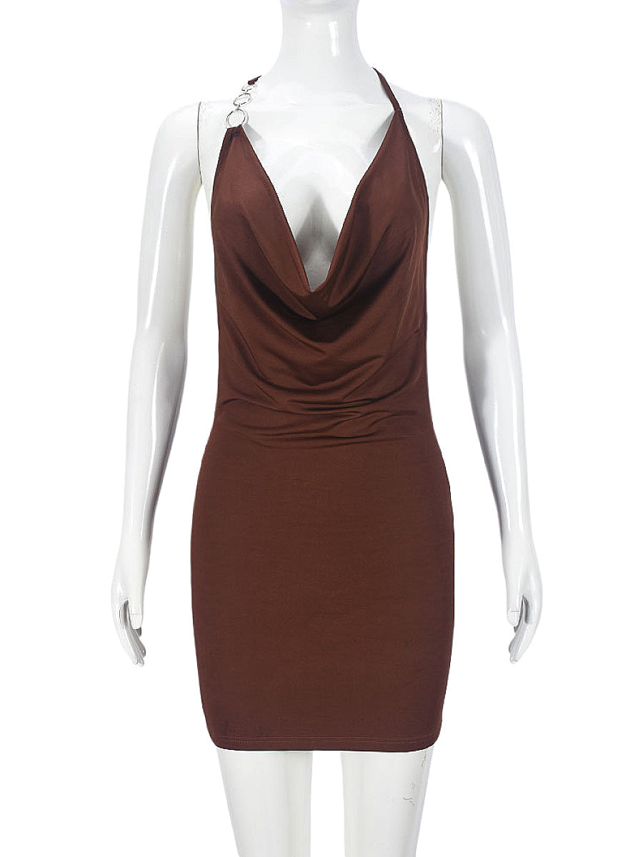 Sexy Slim Fit Deep V Neck Backless Dress