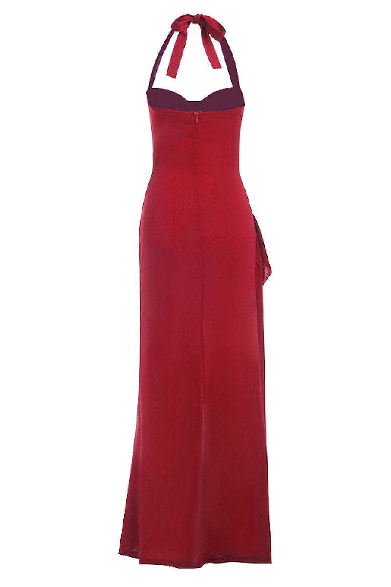 Chic Halter Neck A-Line Dress with Ruffle Hem