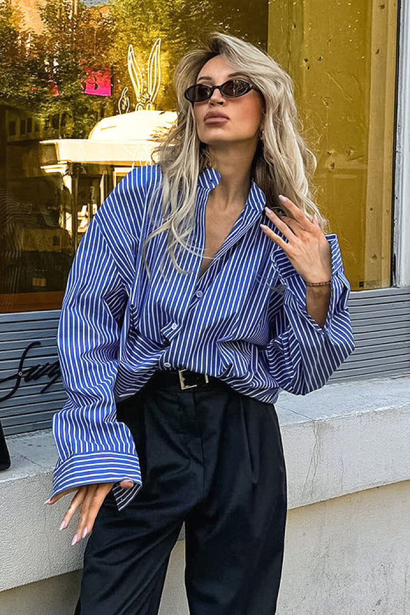 French Blue Striped Shirt for Women