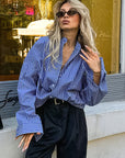 French Blue Striped Shirt for Women