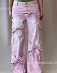 Y2K Style Bow Tie Denim Straight Leg Pants