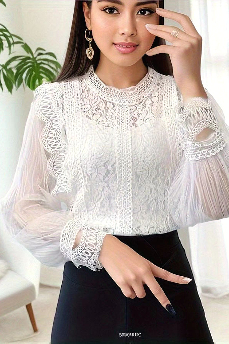 Elegant Solid Color Long Sleeve Puff Sleeve Top