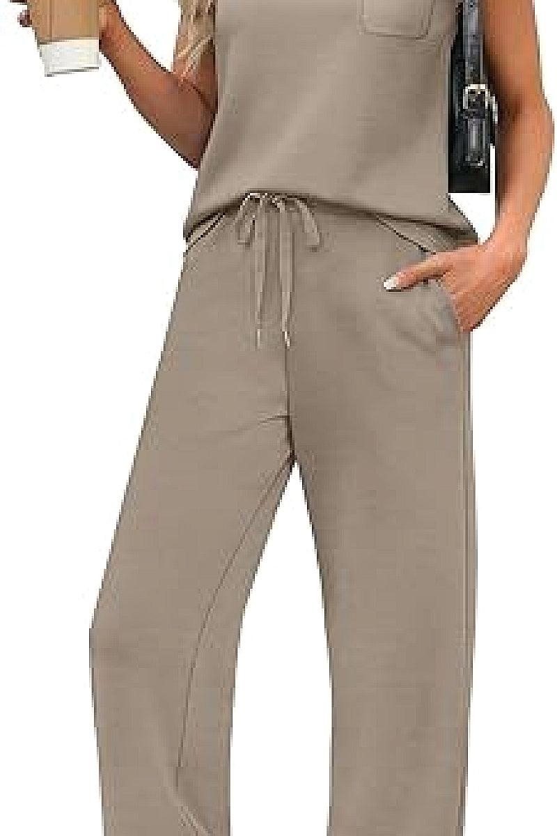 Casual Loose Fit Pocket T-Shirt and Pants Set
