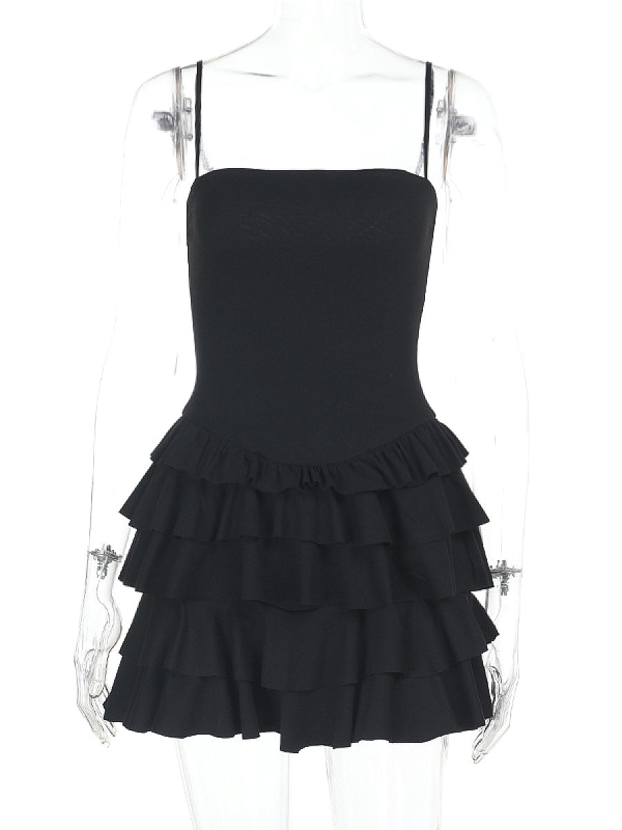 Sexy Backless Ruffle Hem Dress for Women