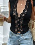 Stylish V-Neck Lace Top for Casual Wear