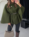 Elegant Winter Women's Cape Coat with Waist Tie