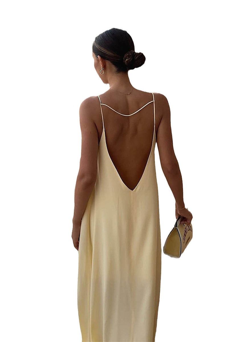Satin Backless Long Dress for Women