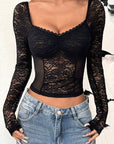 Trendy Spring Autumn Women's V-Neck Long Sleeve Crop Top