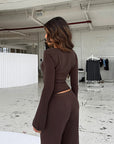 Casual V-Neck Long Sleeve Top and Pants Set