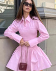 Pink Lapel Shirt Dress for Women