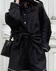 Casual Spring Autumn Women's Set with Loose Shirt and Shorts
