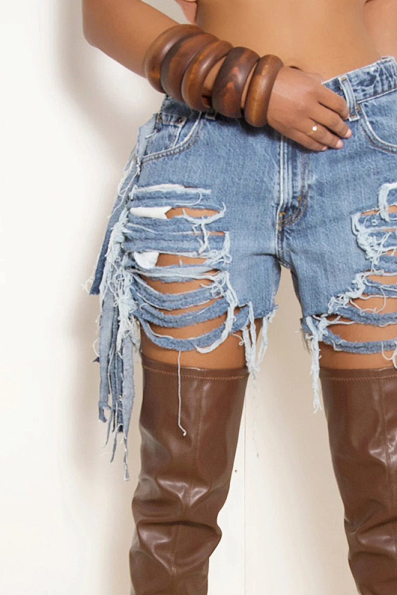 High-Waisted Distressed Denim Shorts for Women