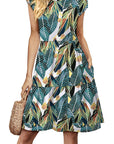Fashionable Printed Dress with Cap Sleeves