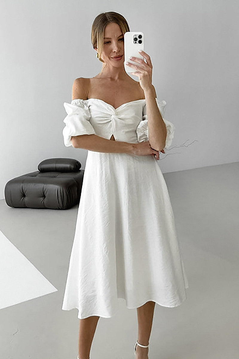 Elegant Lantern Sleeve A-Line Dress