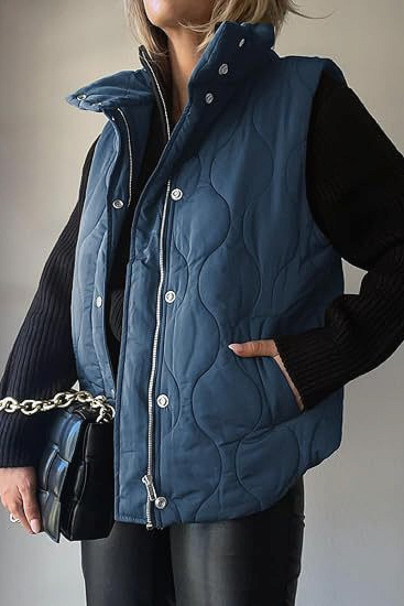 Fashionable Casual Sleeveless Cotton Vest with Zipper