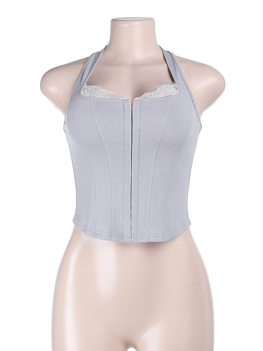 Lace Panel Buttoned Waist Top