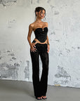 Chic Velvet Strapless Top and Long Pants Set