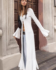 Elegant White Ruffled Sleeve Mermaid Dress