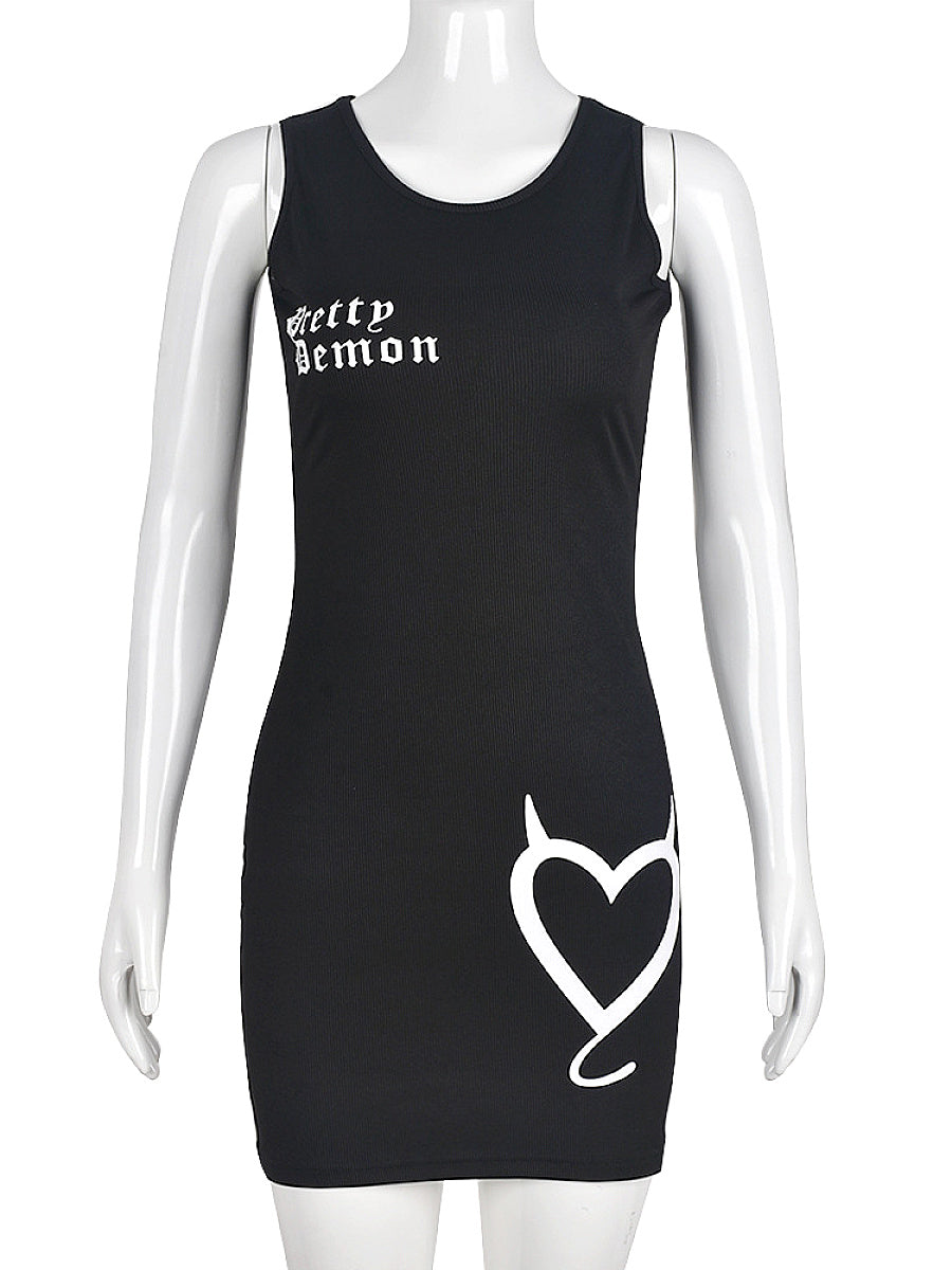 Stylish Sleeveless Heart Letter Bodycon Dress