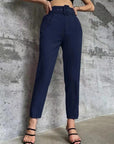 Casual High Waist Straight Leg Pants with Belt