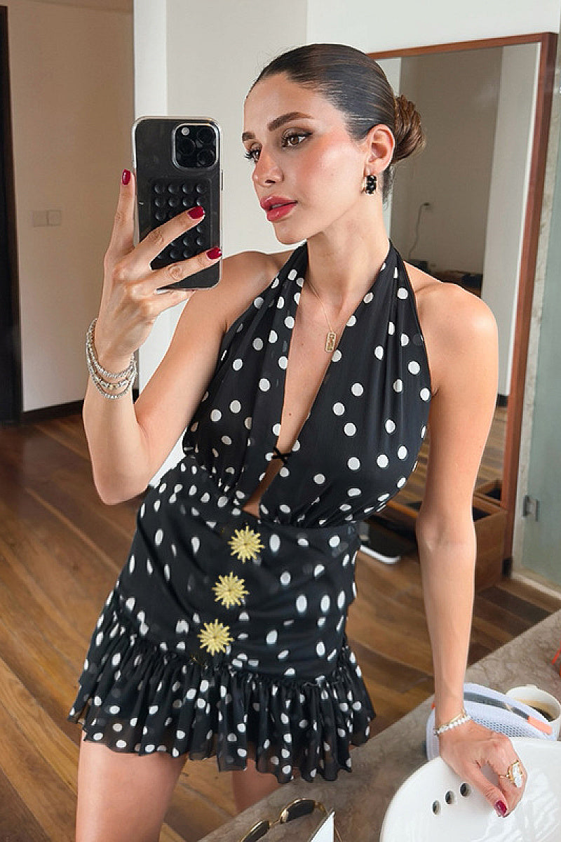 Sexy Polka Dot Deep V Dress for Summer
