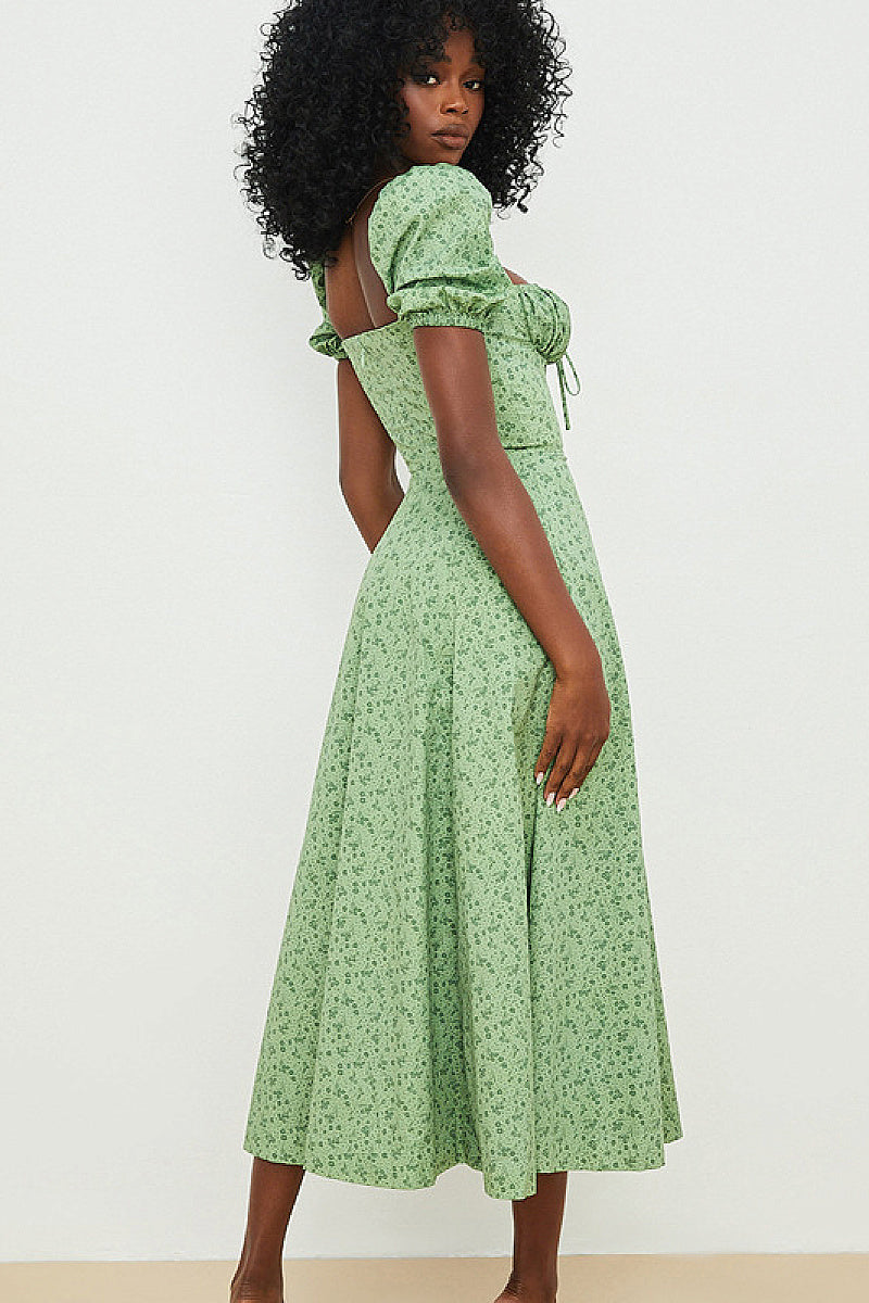 Summer Women's Floral Square Neck Puff Sleeve Dress