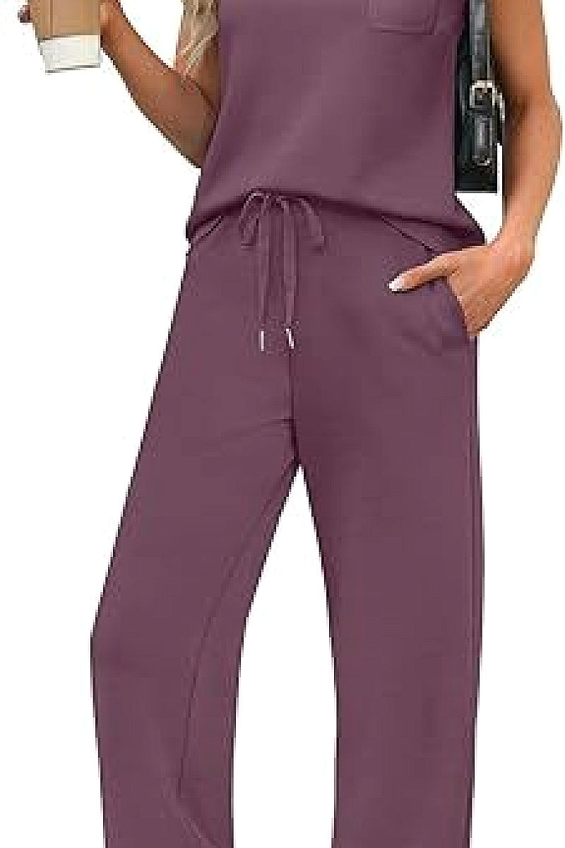 Casual Loose Fit Pocket T-Shirt and Pants Set