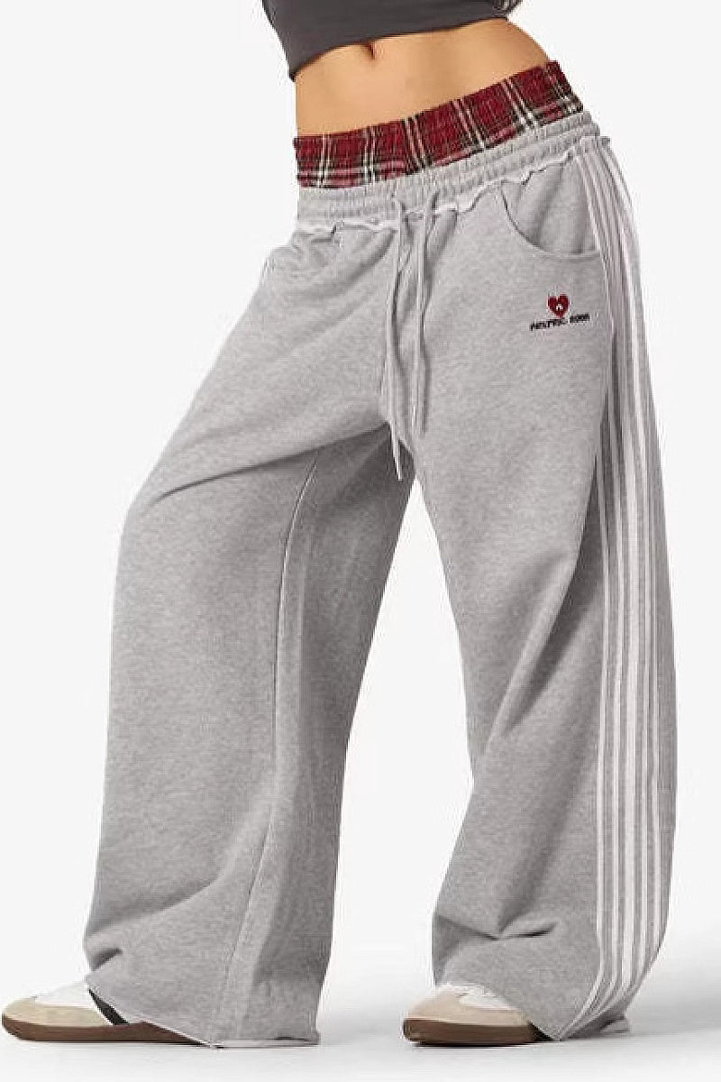 Retro Striped Embroidered Sports Pants for Men and Women