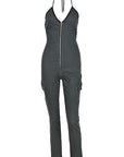 Summer Fashionable Zipper Long Denim Jumpsuit