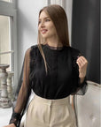 Elegant Solid Color Long Sleeve Puff Sleeve Top