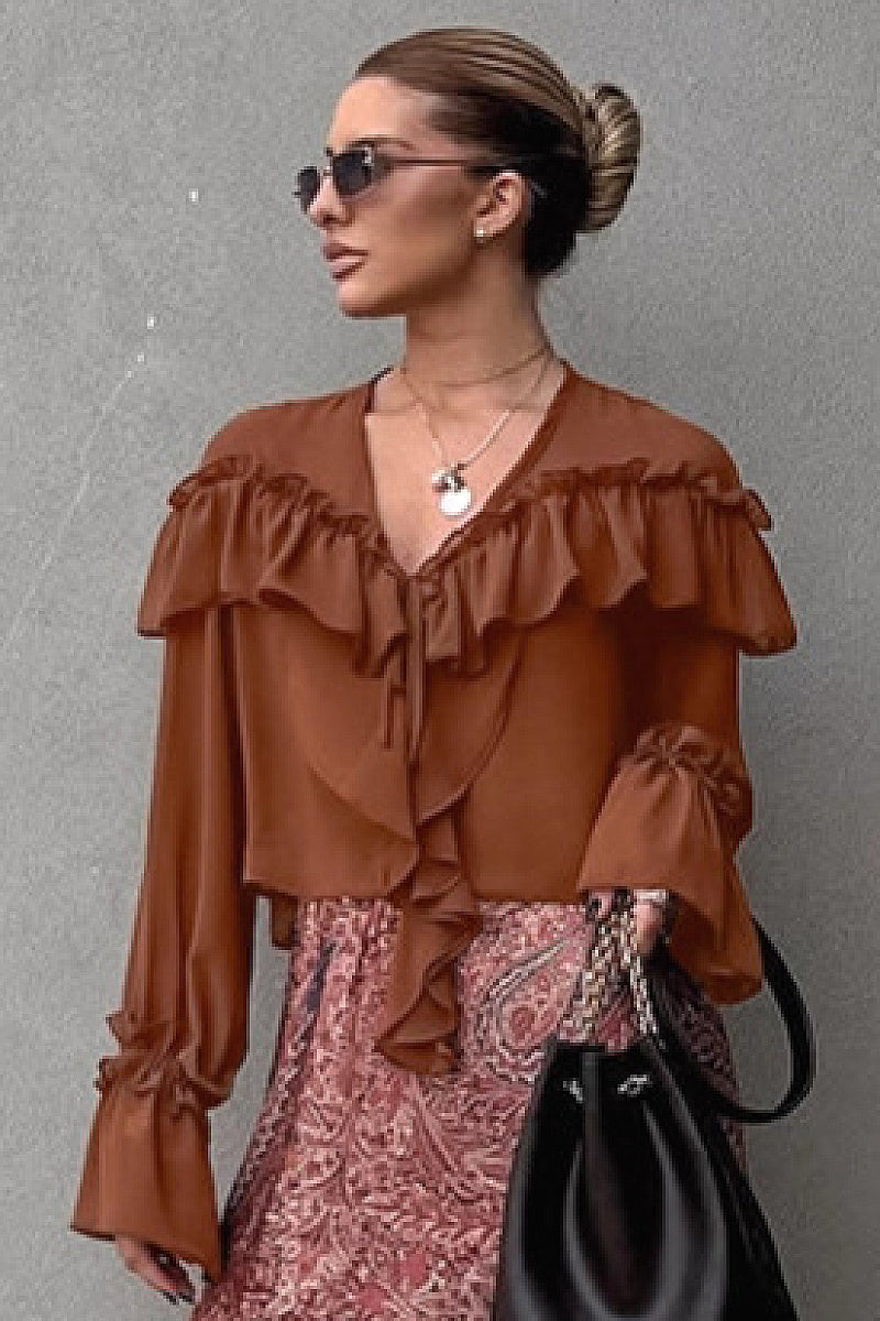 Chic Women's Flare Sleeve Chiffon Top