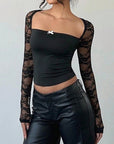 Trendy Lace Long Sleeve Crop Top for Women