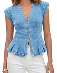 Women's V-Neck Denim Vest Top for Casual Wear