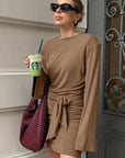 Brown Long Sleeve Knit Dress for Women