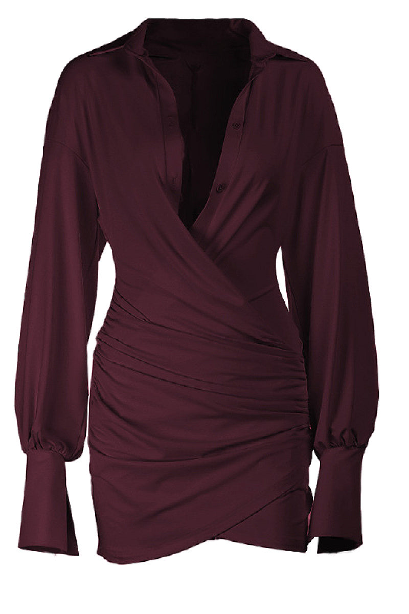 Sexy Deep V Neck Pleated Bodycon Dress