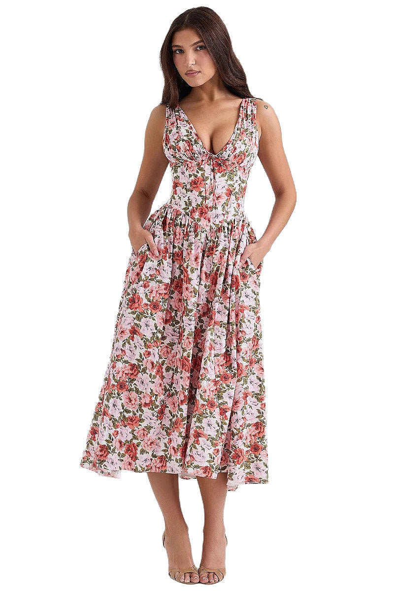 Summer Slim Fit Floral V-Neck Dress