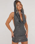 Stylish Sequin Hooded Backless Dress
