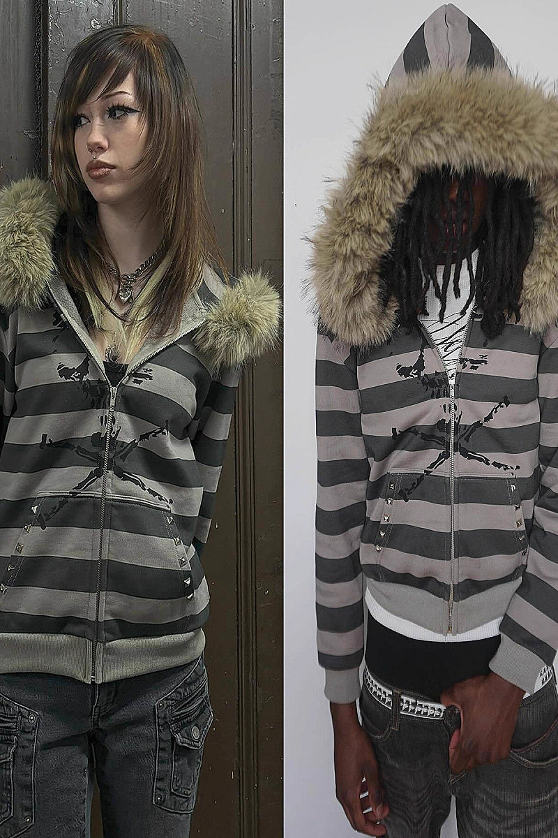 Vintage Striped Hooded Coat for Fall and Winter