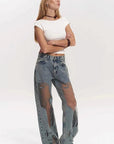 Y2K Vintage Straight Leg Jeans with Hollow Design