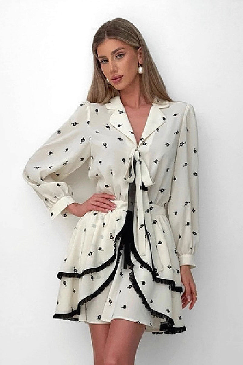 French Ruffle Floral Chiffon Dress for Women